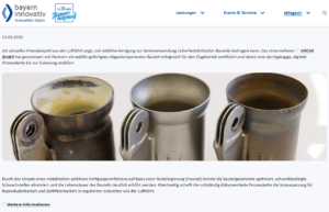 [de] Bayern Innovativ berichtet zu 3D-gedruckte Abgasanlagenkomponente
[en] Bayern Innovativ reports about 3D-printed exhaust component